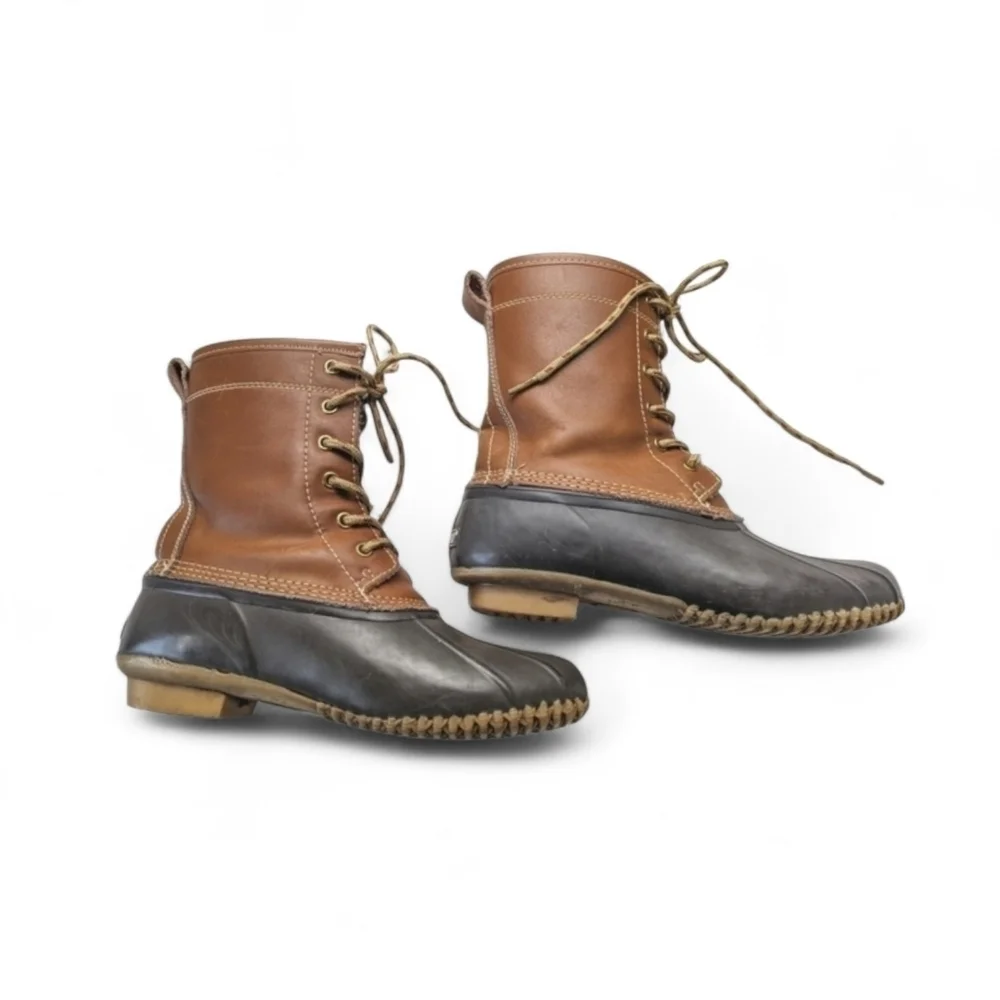 Khombu Letty Leather and Rubber Duck Boots in Brown and Tan Size 7